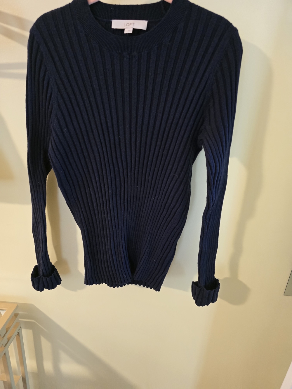 LOFT Navy Ribbed Crewneck Sweater - Long Sleeve
